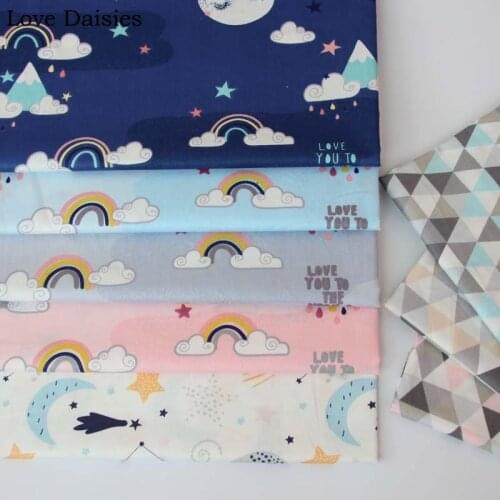 100%Cotton Twill Nordic Wind DARK BLUE GRAY PINK WHITE Rainbow Hill Cloud Moon Small Tri angle fabric for Sheet Cushion Decor
