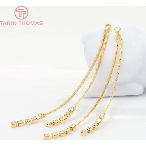 6PCS Length 60MM Hole 1.5MM 24K Gold Color Plated Brass with Zircon Earring Lines for DIY Jewelry Making Finding Accessories