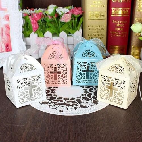 5pcs Cross Candy Box Gift Bag Christening Baptism Baby Church Wedding Communion Decoration