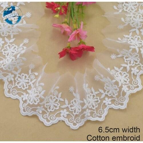 6.5cm white cotton embroided lace ribbon guipure trim DIY wedding Accessories dolls lace african french lace applique#3902