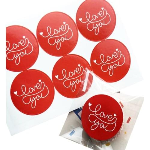 60pcs/Lot New Red Love You Round Handmade Cake Packaging Sealing Label Sticker Baking DIY Party Gift Box Stickers