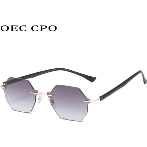 OEC CPO Fashion Polygon Rimless Sunglasses Women Brand Designer Metal Sunglasses Female Vintage Glass Oculos De Sol Feminin O969