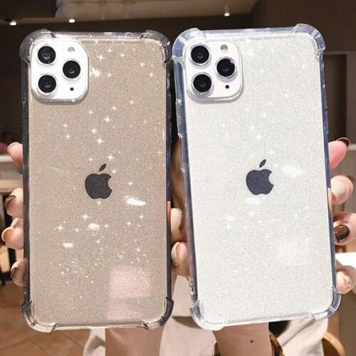 Glitter Transparent Shockproof Phone Case For iPhone 12 Pro 11Pro Max XR X XS Max 7 8 Plus SE 2020 Soft TPU Shining Back Cover