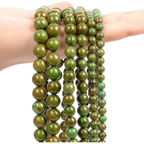 Natural Stone Beads Green Spar Jaspers Smooth Round Loose Spacer Beads for Jewelry Making Bracelet Necklace Accessories 6/8/10MM