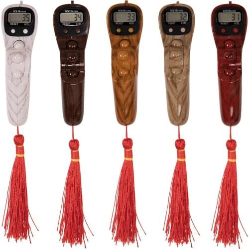 Wood Grain LCD Digital Electronic Rosary Beads Tally Counter Portable Handheld Tassel Decompression Tool for Muslim Prayer