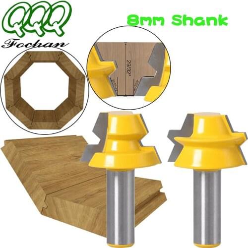 QQQ 2pc Lock Miter Router 22.5 Degree Glue Joinery Router Bit - 8mm shank Woodworking cutter Tenon Cutter for Wood