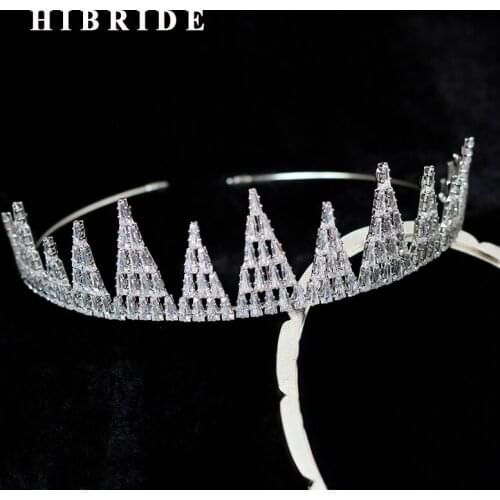 HIBRIDE Luxury Beauty Design AAA Cubic Zircon Tiara Crown Women Wedding Hair Accessories Jewelry For Party Birthday Gifts C-112