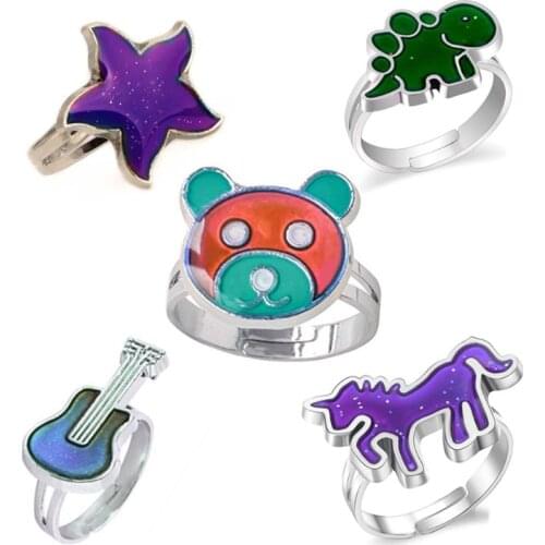 Ma Haixing Guitar Bear Dinosaur Mixed Mood Ring Change Color Ring Adjustable Size Temperature Finger Ring