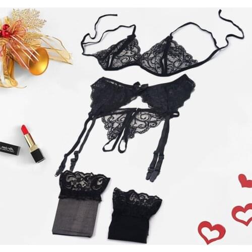 Cute Lingerie Set Sexy Shop Transparent Lace Bra Hight-waist Sex Underwear Women European Clothing Mesh Exotic Apparel Costumes