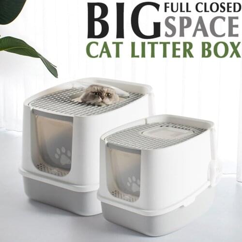 Pet Cat Litter Box Fully Enclosed Anti-Splash Deodorant Cat Toilet For Cats Two-Way with Shovel High Capacity Cat Litter Tray