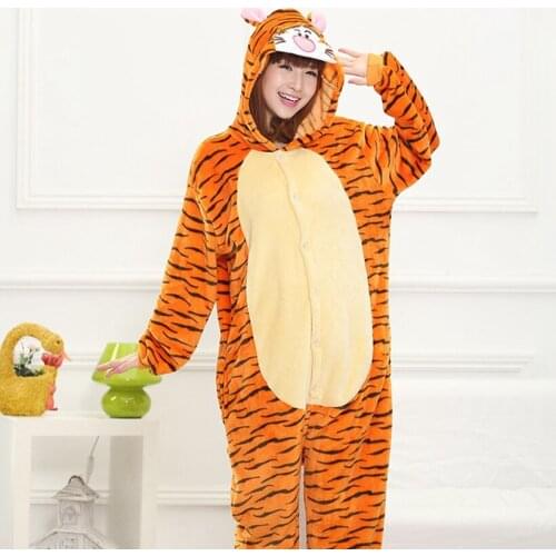 Orange Tiger Animal Cosplay Costume Onesie Hoodie For Adult Women Men Halloween Holiday Party Flannel Full Length