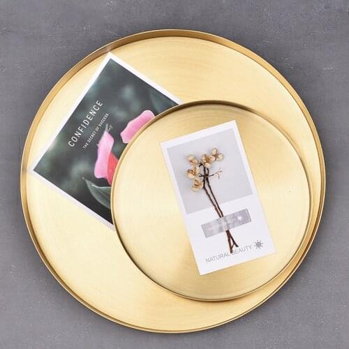 Kitchen Stainless Steel Storage Tray Space Saving Organizer Jewelry Display Plate Round Shape Multifunctional Bathroom Gold