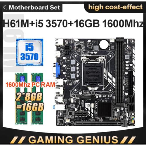H61M LGA 1155 Motherboard Set with i5-3570 CPU and DDR3 2*8GB=16GB PC RAM 1600MHZ Support PCIE 8X USB 2.0