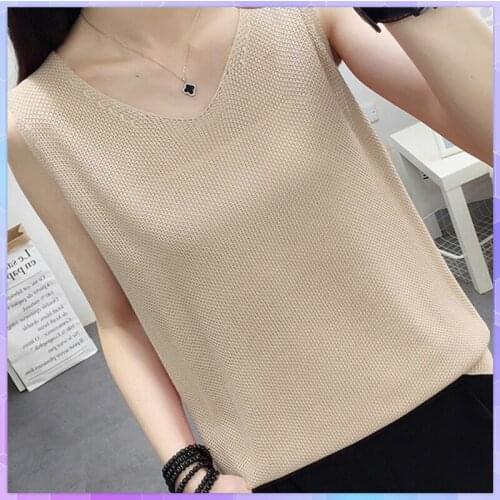 V-neck Sexy Camisole Top Mujer Summer Women off-Shoulder Solid Sleeveless Basic Camis Elegant Loose Tanks Tops Vest Female