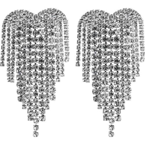 Luxury Rhinestones Heart Evening Earrings For Women Trendy Sparkly Crystal Big Statement Earings Wedding Party Jewelry