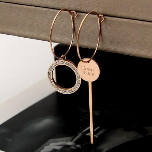 Fashion Jewelry Asymmetric Crystal Circle Good Luck Letter Coil Ear Studs Titanium Steel Ear Studs For Women Gift Wholesale