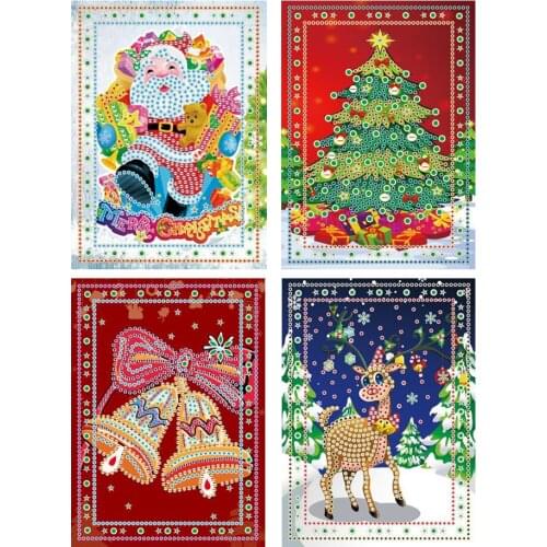 MOONCRESIN DIY 5D Diamond Painting Christmas Greeting Cards 4 Cards One Set Christmas Card 3D Diamond Painting