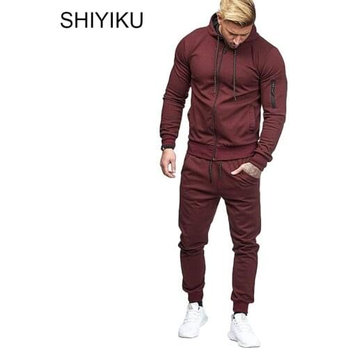 SHIYIKU Brand Mens Casual Hooded Sweater + Drawstring Pants 2-Piece Sportswear Suit Hoodie Zipper Sweatshirt Mens Casual Wear