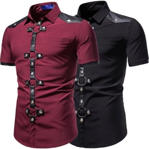 2021 Punk Dark New Mens Gothic Style Rivet Short-sleeved Shirt Costume Small Suit Gentleman Men Summer Shirts