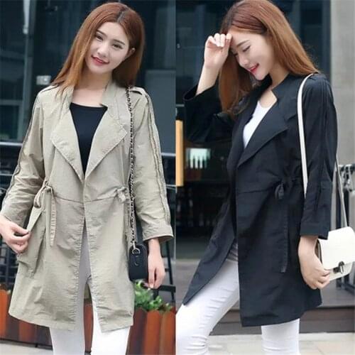 New Women Jacket 2020 Spring Autumn Mid-Long Drawstring Large Size 4XL Casual Windbreaker Fashion Thin Section Coats Female B2