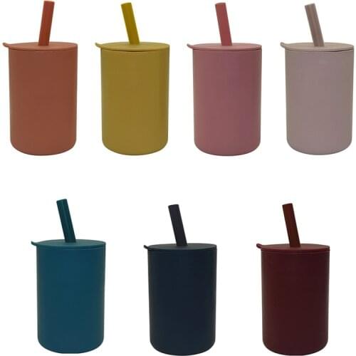 Baby New Design Silicone Cup With Lid and Straw Organic Infant Leak Proof Drinking Cup BPA Free Kid Tableware Accessories