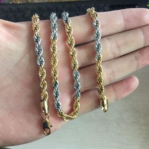 Rock men Extra long 60cm 6mm womens mens gold silver color rope chain pendant necklace summer jewelry