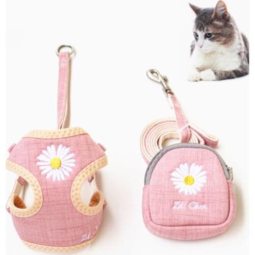 Adjustable Harness Dog Cat Daisy Harness Vest Pet with Snack Bags Walking Leash for Teddy Chihuahua Puppy Small Dogs