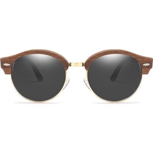 Semi-Rimless Round Wood Sunglasses for Men and Women Polarized UV400 Ladies Sun glasses Good Gift