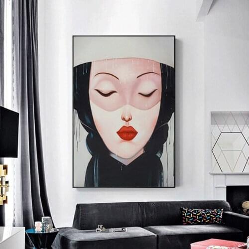 Modern Wall Art Red lip Pictures Retro Women Figure Face Portraits Canvas Painting Posters And Prints For Living Room Home Decor