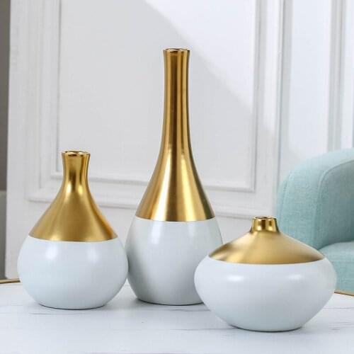 Modern Gold ceramics Vase Flower Arrangement Accessories Living Room Decorative Home Ornaments Wedding decoration
