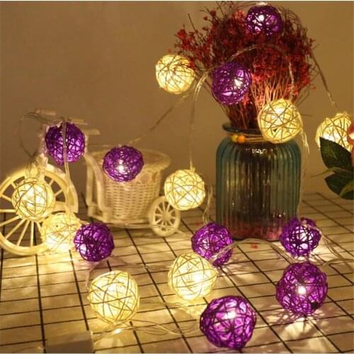 5M 28 White Purple Rattan Ball LED String Fairy Light Christmas Wedding Party Decoration Guirlande Lumineuse Exterieur Guirlande