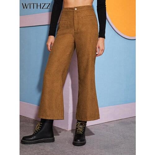 WITHZZ Spring Autumn Womens Slim Suede Trousers Flared Pants Casual Pants