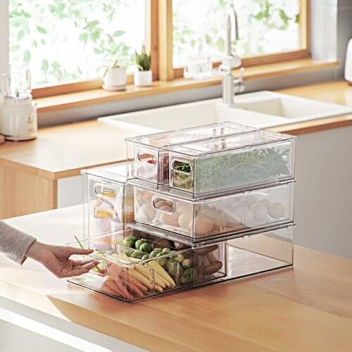 PET Refrigerator Drawer Food Storage Box Transparent Freezer Vegetable Divider Container Kitchen Cabinet Organizer Pantry Holder