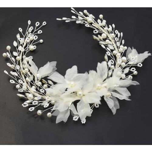 Handmade Pearl Bridal Headbands Hair Vine Yarn Flower Headdress Wedding Tiaras Hair Accessories Crystal Women Jewelry Headbands