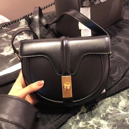 Split Leather Bag Women New Fashion All-match Buckle Semicircle Saddle Luis Vuiton Bag Women Messenger Bag Shoulder Small Bag