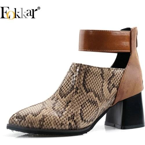 Eokkar 2020 Square High Heel Women Ankle Boots Pointed Toe All Match Zipper Elegant Fashion Winter Boots Ladies Boot Size 34-43