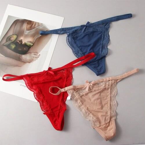 Women Thongs Hollow Out Bow Lace Panties Sexy Briefs G-String Female Low-waist Underpants Underwear