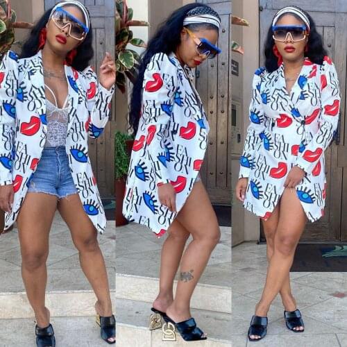 Echoine Autumn New Vintage Printed Long Sleeve Cardigan Shrug Blazer Woman Midi jackets High Street Elegant Fashion Lady Coat