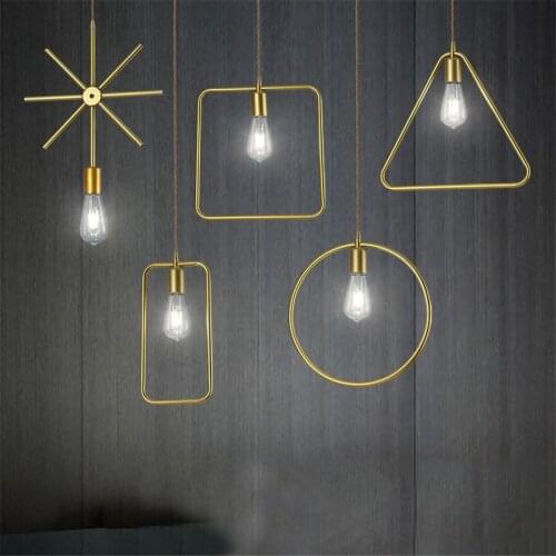 E27 Golden Iron Star Pendant Light Nordic Creative Geometric LED Pendant Lamps Restaurant Bar Aisle Porch Hanging Light