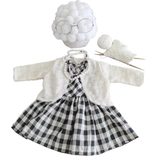 1 Set Funny Baby Photography Props Costume Infant Girls Cosplay Grandma Clothes Photo Shooting Hat Outfits D0AF