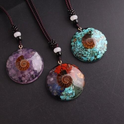 Orgone Natural Stone 1Pc Colorful Blue Turquoises Gravel Snail Pendant Necklace Protection For Healing Energy Women‘s Jewelry