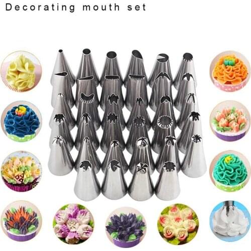 35pcs/set different cake icing piping decorating nozzles tips set squeeze cream stainless steel cakes pastry baking tools