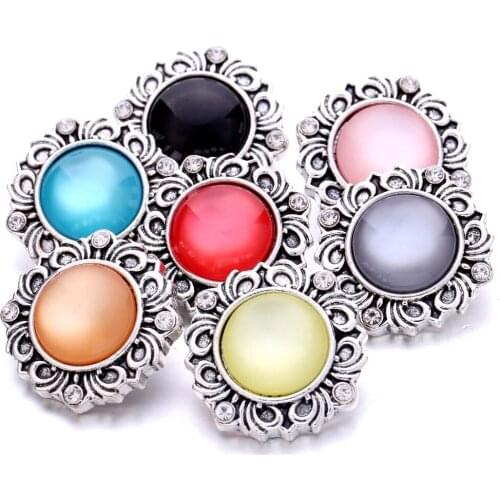 5pcs/lot New Snap Button Jewelry Colorful Rhinestone Flower 18mm Metal Snap Buttons Jewelry Fit Snap Bracelet for Women