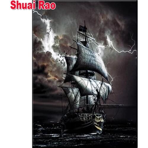 5D DIY Diamond Painting Pirate Ship At Sea cross stitch full square/round diamond mosaic embroidery Office Wall Decor,S412