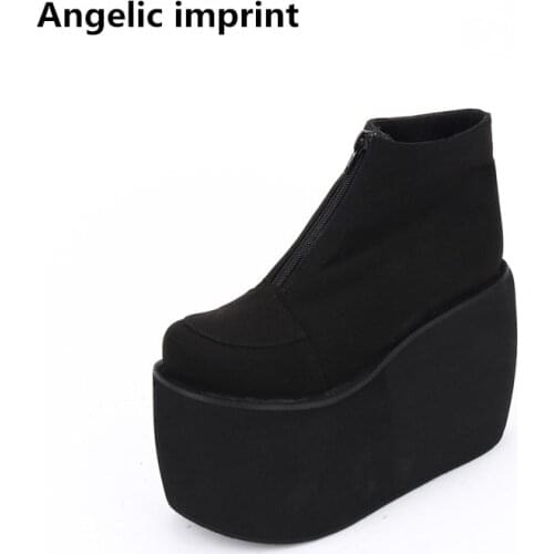Angelic imprint mori girl Women punk motorcycle boots lady lolita ankle Boots woman high trifle heels pumps platform shoes 9631