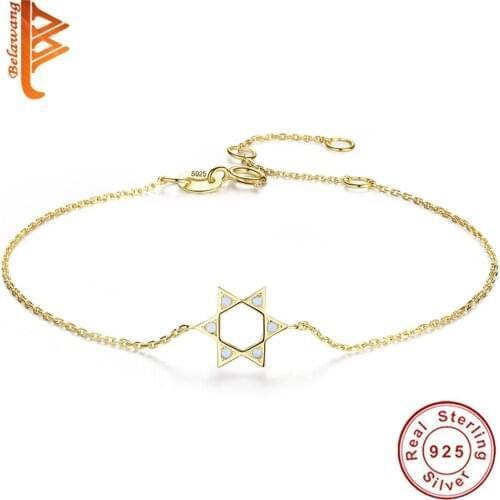 BELAWANG Fashion Gold Color Crystal Six Star Charm Bracelet Adjustable Chain 925 Sterling Silver Bracelet for Women Jewelry Gift