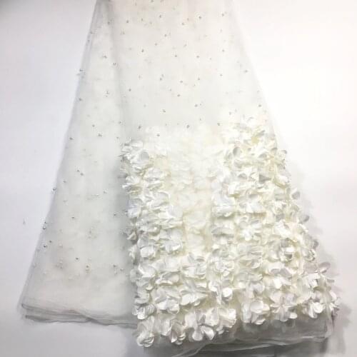 Off White French 3D Lace African Lace Fabric 2020 High Quality Lace with Beads, Latest Nigerian Lace Fabrics for Wedding M23622