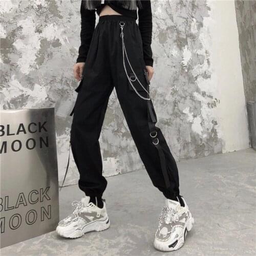 Punk Cargo Pants Women Joggers With Chain Pockets Plus Size Loose Black Women Baggy Harajuku Oversize Trousers Hip Hop