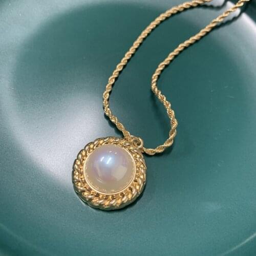 GSOLD Trendy Twist Metal Chain Simple Round Imitation Pearl Pendant Necklace Women Temperament Sweater Chain Accessories