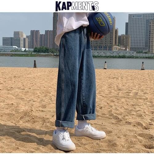 KAPMENTS Men Japanese Streetwear Baggy Jeans 2021 Mens Korean Fashion Harajuku Denim Trousers Man Vintage Wide Leg Joggers Jeans